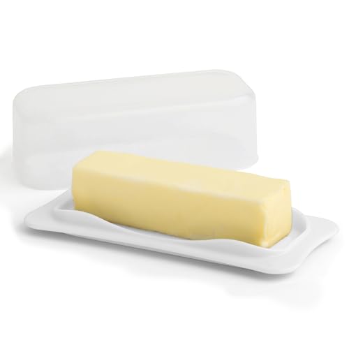 Abgedeckte Butterdose - Butterglocke mit transparentem Deckel - Haltbarer Kunststoff-Butterbehälter für die Theke - Kunststoff-Frischhaltedose mit Deckel - Butterdose für Zuhause oder Camping (Weiss) von SIGNORA WARE