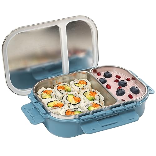 SIGNORAWARE Edelstahl Bento Box für Herren, 680.4 g, Aquablau, auslaufsicher zwischen 2 Fächern, Portionskontrolle, leicht zu tragen von SIGNORA WARE