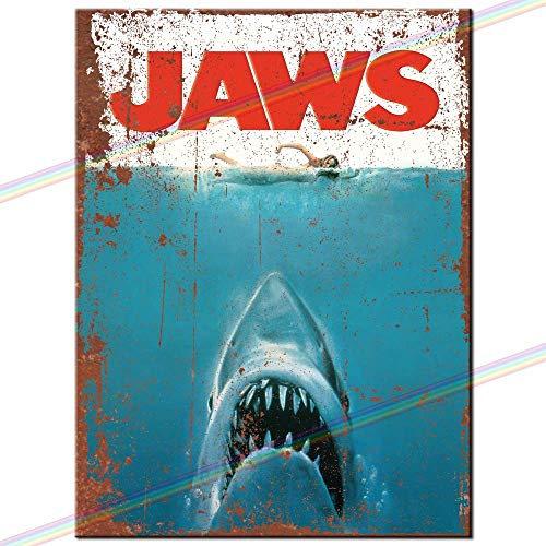 Blechschilder – Jaws Film Retro Logo Nostalgie Man Cave Blechschild Hängende Wandschild Küche Schuppen Garage Klein (15 cm x 10 cm) von SIGNS 2 ALL