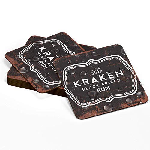 SIGNS 2 ALL - Zwei KRAKEN RUM Holz-Untersetzer Mancave Vintage Retro Holz Bar Pub Wand Runde Untersetzer von SIGNS 2 ALL