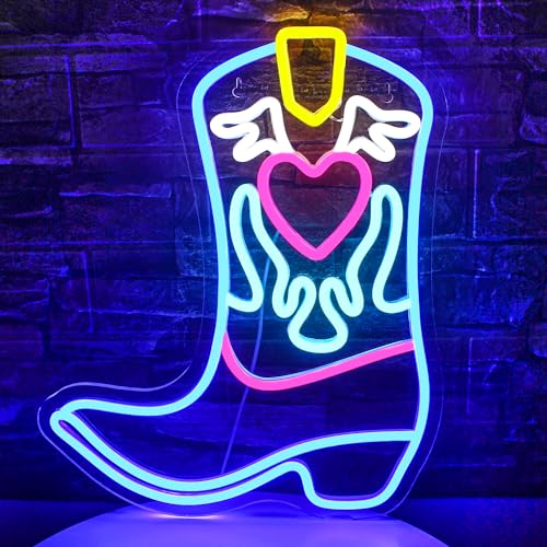 SIGNSHIP Cowgirl Stiefel Neon Schild Engel Cowboy Boot Neon Schild LED Western Decor Neon Schild für Wand Neon Lichter Zeichen für Schlafzimmer Geburtstagsgeschenk Spielraum von SIGNSHIP