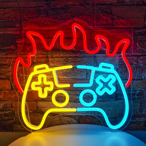 SIGNSHIP Game Neon Schild Dimmbares LED Schild Gaming-Feuer Neon Zeichen für Wand Dekor Neon Licht Sign Up buntes Spiel-Neonschild für Wanddekoration Spielzimmer Dekoration Jungen Geschenk von SIGNSHIP