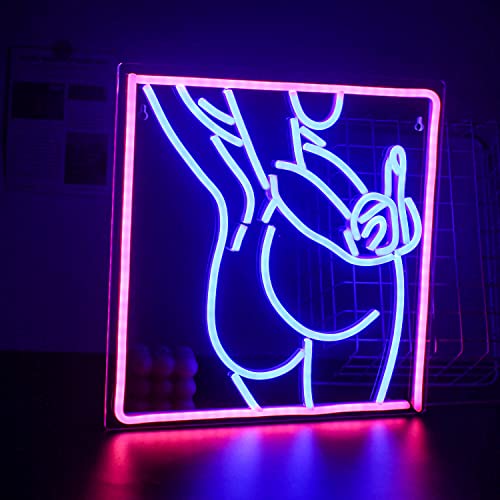 SIGNSHIP Lady Back Erect Mittelfinger Neon Licht, blau rosa LED Neon Zeichen für Wanddekoration, Kunst Frauen Butt Body Neon Zeichen für Schlafzimmer Bar Club Party mit USB Power Geschenk von SIGNSHIP