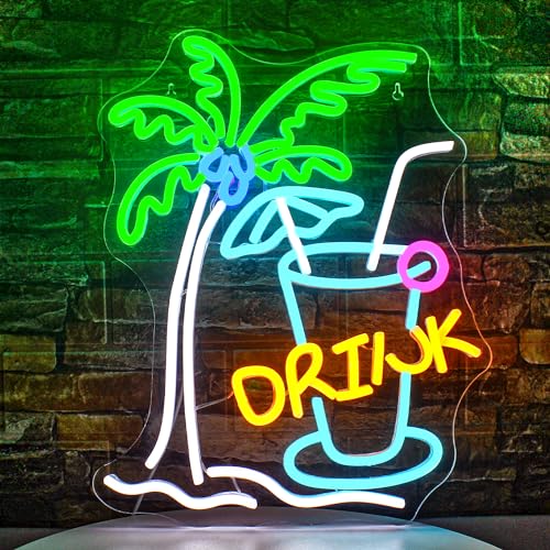SIGNSHIP Palme Neon Schild Drink Led Schild Bier Bar Neon Schild für Wand LED Neon Licht Zeichen für Home Bar Cart Sommer Strand Restaurant Mann Höhle Bier Cafe Bistro Club Party Decor von SIGNSHIP