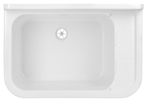 SIGO Gewerbespüle mit Große Kammer, Großraumspüle, Waschbecken, Industriespüle für Garage, Waschküche, Werkstatt, Spüle, Siphon, Montageset, Witterungsbeständig, Einkammerspüle (59X34X21 cm, Weiß) SIGO Gewerbespüle mit Große Kammer, Großraumspüle, Waschbecken, Industriespüle für Garage, Waschküche, Werkstatt, Spüle, Siphon, Montageset, Witterungsbeständig, Einkammerspüle (59X34X21 cm, Weiß) von SIGO