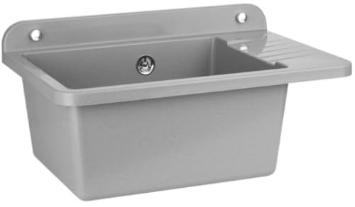 SIGO Haushaltswaschbecken 50,5 cm Wandmontage – inkl. Armatur mit ausziehbarer Brause & Seifenspender, Polypropylen Spülbecken, frost- & UV-beständig, für Innen & Außen von SIGO