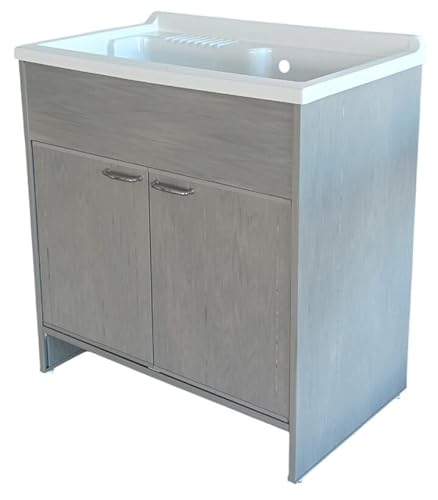 SIGO Haushaltswaschbecken mit Schrank 80x50 cm – Robustes Polypropylen, PVC Unterschrank, für Innen & Außen, säurebeständig, inkl. Syphon, Waschplatz für Werkstatt & Waschküche von SIGO