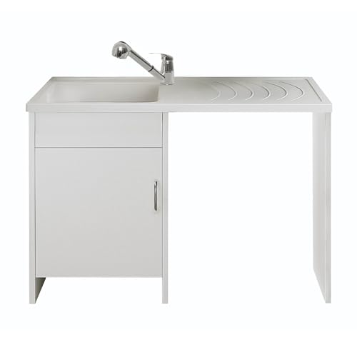 SIGO - Home Waschtisch-Set, mit Armatur, mit ausziehbarem Auslauf, Polypropylen-Waschtisch, mit Waschmaschine, 109 x 88,5 x 60 cm, Farbe: Weiß SIGO - Home Waschtisch-Set, mit Armatur, mit ausziehbarem Auslauf, Polypropylen-Waschtisch, mit Waschmaschine, 109 x 88,5 x 60 cm, Farbe: Weiß von SIGO