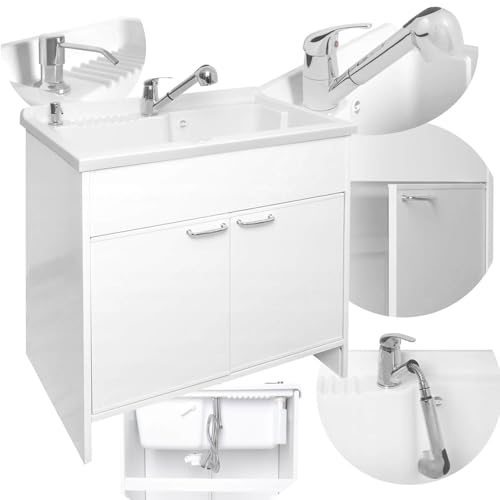 SIGO Komplettspüle Spüle + Batterie + Unterschrank mit 2 Türen 80x50x85 cm, Spüle mit unterschrank 80 cm Küchenspüle mit unterschrank Wirtschaftliche Senke mit Schrank, Tiefe Spülkammer, Armatur SIGO Komplettspüle Spüle + Batterie + Unterschrank mit 2 Türen 80x50x85 cm, Spüle mit unterschrank 80 cm Küchenspüle mit unterschrank Wirtschaftliche Senke mit Schrank, Tiefe Spülkammer, Armatur von SIGO