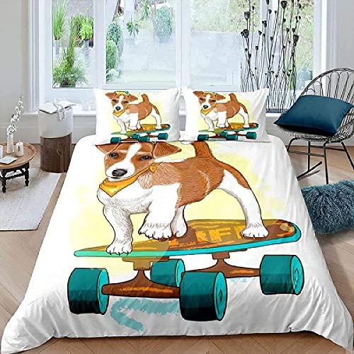 Bettwäsche 140x200 Skateboard, Winter Weiche Mikrofaser 3D Jack-Russel-Terrier Bettbezug Set, Bettzeug mit 2 Kissenbezug 80x80 cm, Bettwäsche Set Für Kinder Erwachsene Bettwäsche 140x200 Skateboard, Winter Weiche Mikrofaser 3D Jack-Russel-Terrier Bettbezug Set, Bettzeug mit 2 Kissenbezug 80x80 cm, Bettwäsche Set Für Kinder Erwachsene von SIGOMA