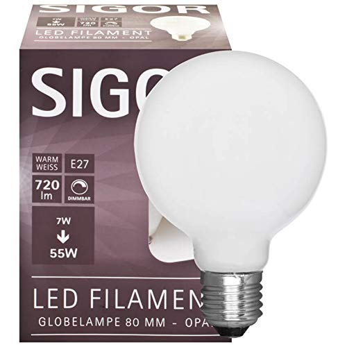 7W LED GLOBE 80MM OPAL E27 2700K DIM von SIGOR