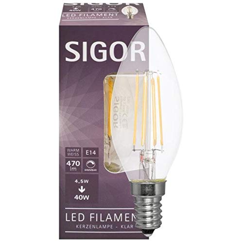 SIGOR Filament-LED-Lampe, Kerzen-Form, klar, E14/230V (9019604127) von SIGOR