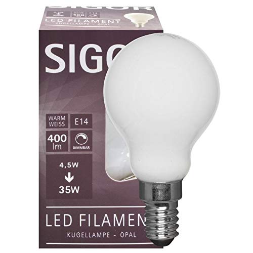 SIGOR Filament-LED-Lampe, Tropfen-Form, Opal, E14/240V/4,5W, 400 lm (9019605028) von SIGOR