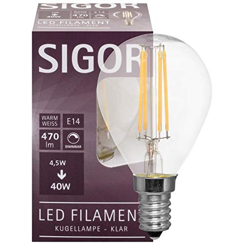 SIGOR Filament-LED-Lampe, Tropfen-Form, klar, E14/240V (9019605132) von SIGOR
