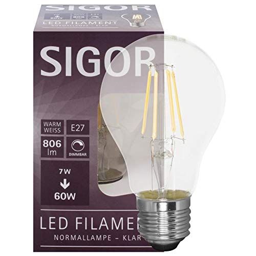 SIGOR LED-Fadenlampe, AGL-Form, E27/7W, klar, 806 lm, 2700K, L 103, Ø 60 (9019600117) von SIGOR