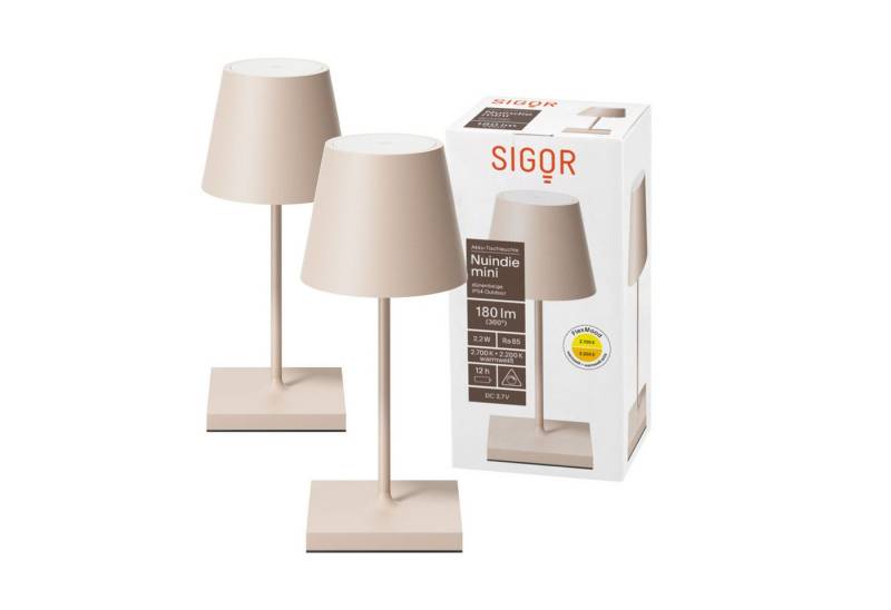 SIGOR LED Tischleuchte 2x Nuindie mini USB-C 250mm dünenbeige, Dimmbar, 1 LED Platine, 2.700 K / 2.200 K von SIGOR