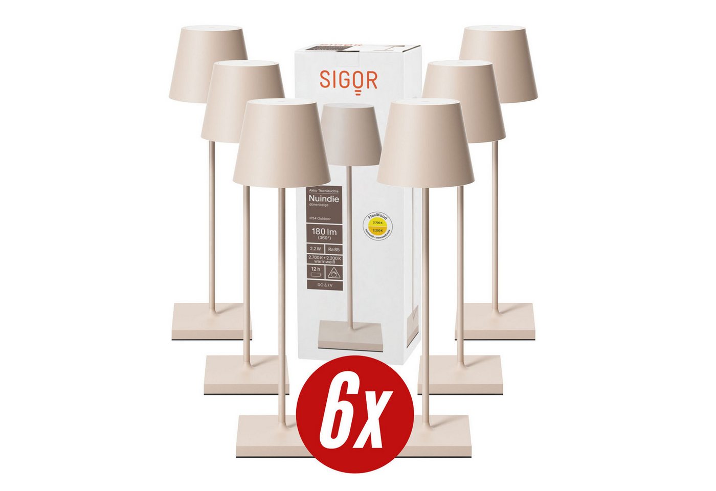 SIGOR LED Tischleuchte 6x Nuindie USB-C 380mm dünenbeige, Dimmbar, 1 LED Platine, 2.700 K / 2.200 K SIGOR LED Tischleuchte 6x Nuindie USB-C 380mm dünenbeige, Dimmbar, 1 LED Platine, 2.700 K / 2.200 K von SIGOR