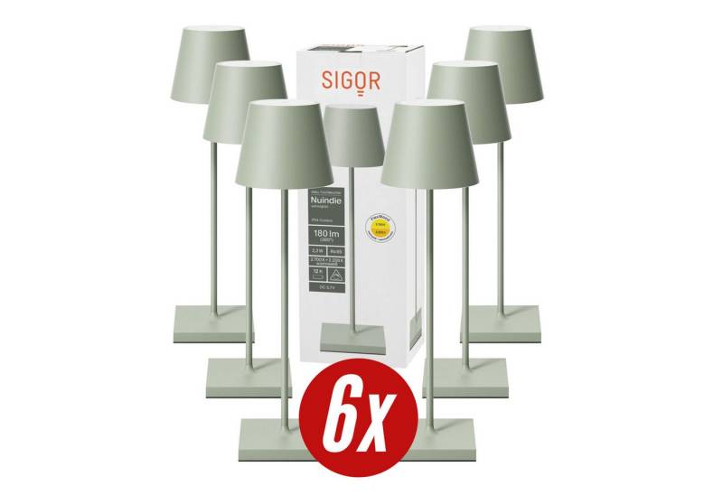 SIGOR LED Tischleuchte 6x Nuindie USB-C 380mm salbeigrün, Dimmbar, 1 LED Platine, 2.700 K / 2.200 K von SIGOR