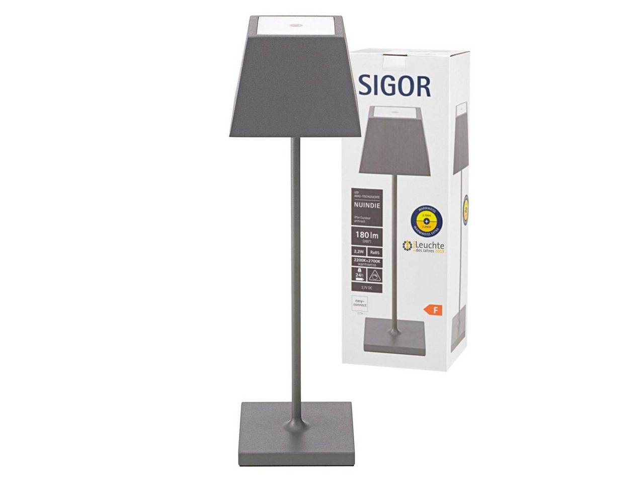 SIGOR LED Tischleuchte Sigor Akku-Tischleuchte NUINDIE Eckig Anthrazit von SIGOR