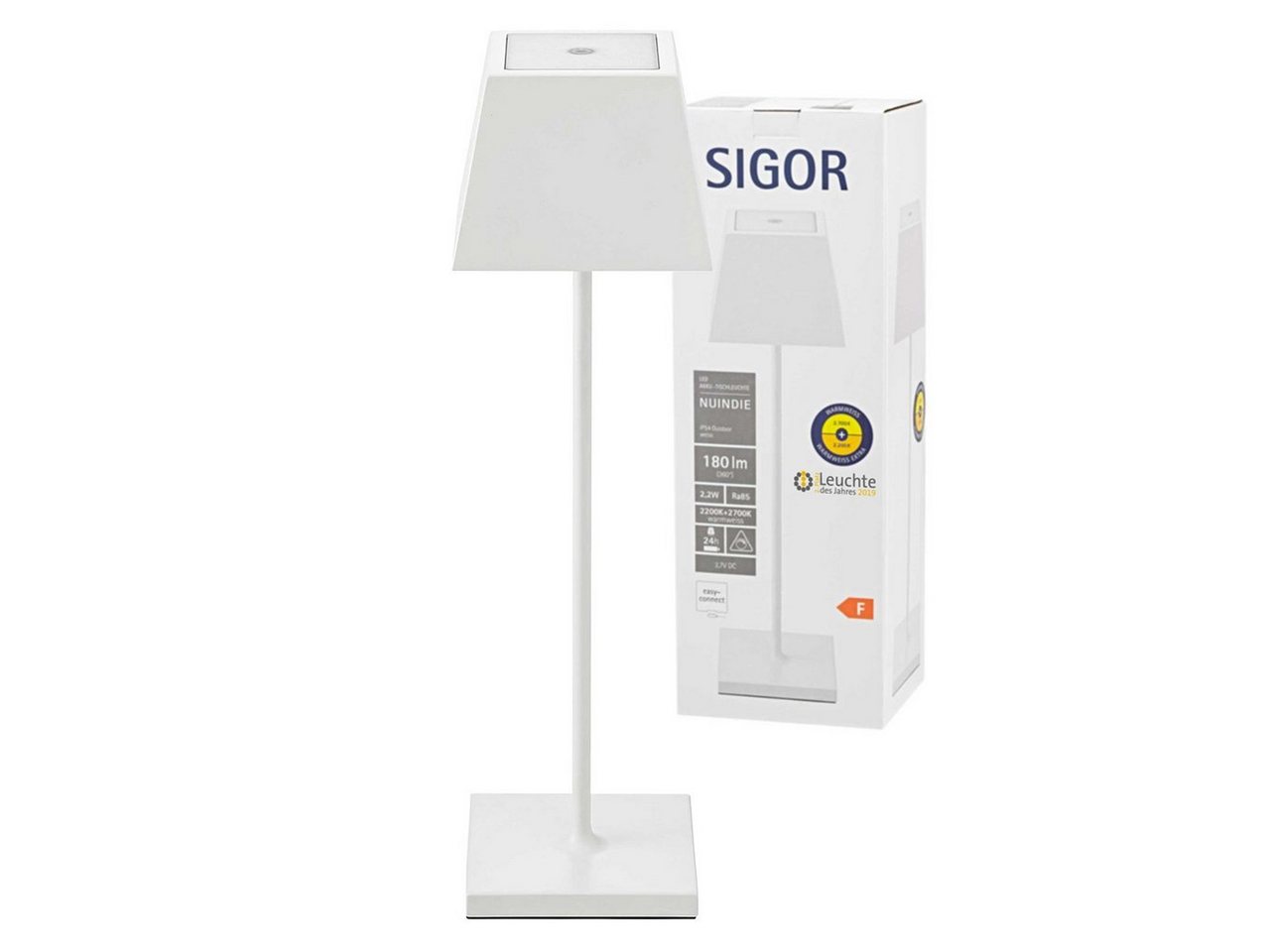 SIGOR LED Tischleuchte Sigor Akku-Tischleuchte NUINDIE Eckig Weiß von SIGOR