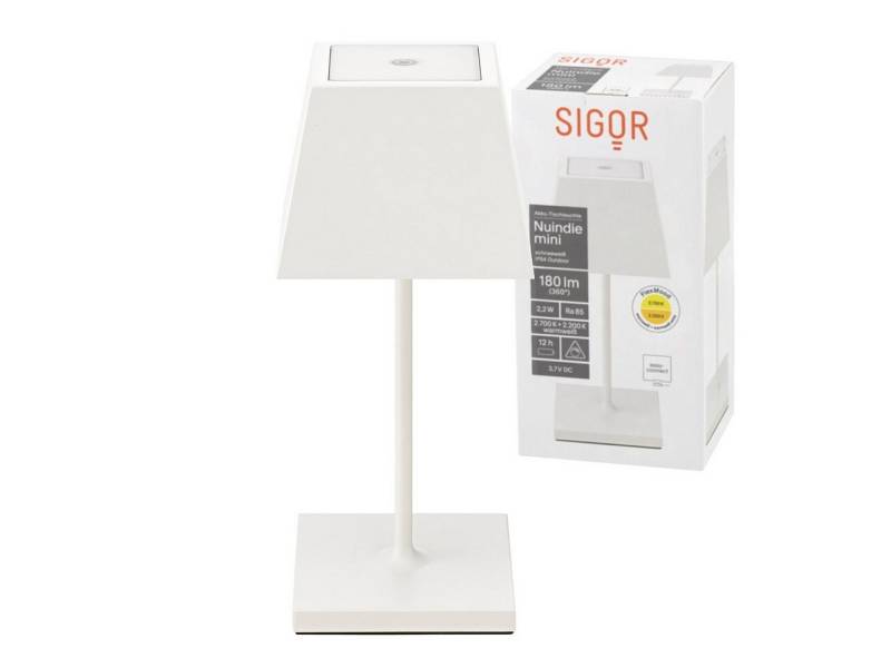 SIGOR LED Tischleuchte Eckige Akku-Tischlampe Nuindie Mini, LED fest integriert, Warmweiß, Extra Warmweiß, kabellos von SIGOR