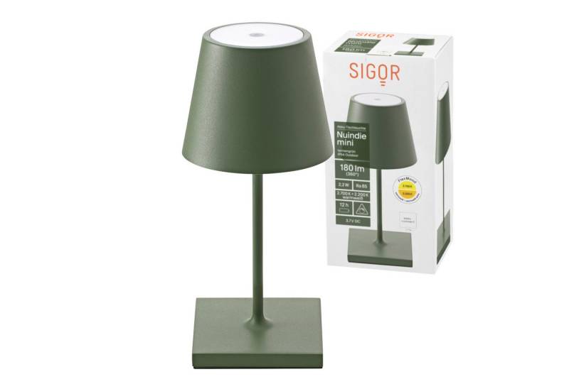 SIGOR LED Tischleuchte stilvolle Akku-Tischlampe Nuindie Mini, LED fest integriert, Warmweiß, Extra-Warmweiß, elegante, kabellose Schreibtischlampe von SIGOR