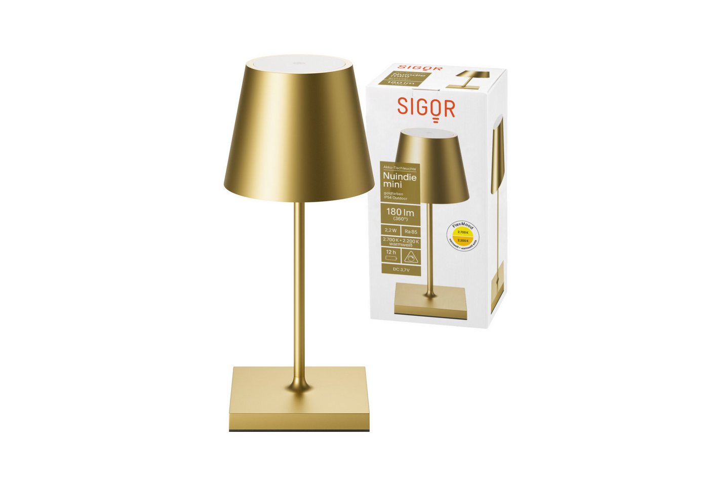 SIGOR LED Tischleuchte stilvolle Mini Akku-Tischlampe, LED fest integriert, Warmweiß, Extra-Warmweiß, elegante, kabellose Schreibtischlampe, 25x10x10 cm von SIGOR
