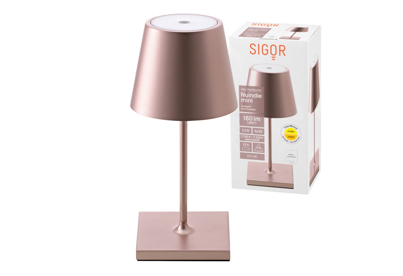 SIGOR LED Tischleuchte stilvolle Akku-Tischlampe Nuindie Mini, LED fest integriert, Warmweiß, Extra-Warmweiß, elegante, kabellose Schreibtischlampe, 25x10x10 cm von SIGOR