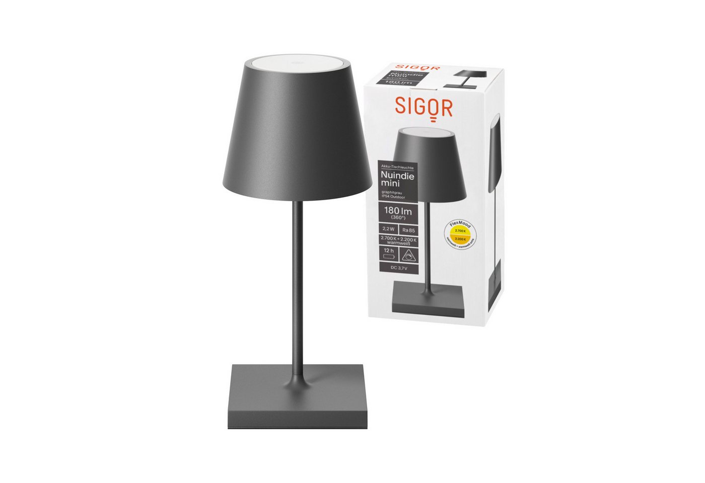 SIGOR LED Tischleuchte stilvolle Mini Akku-Tischlampe, LED fest integriert, Warmweiß, Extra-Warmweiß, elegante, kabellose Schreibtischlampe, 25x10x10 cm von SIGOR