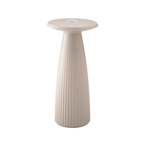 Sigor Nuflair - Dimmbare LED Akku-Tischlampe mit integrierter Blumenvase Indoor & Outdoor, IP54 spritzwassergeschützt, Höhe 24 cm, aufladbar mit Easy-Connect puk, 12 h Leuchtdauer, dünenbeige von SIGOR