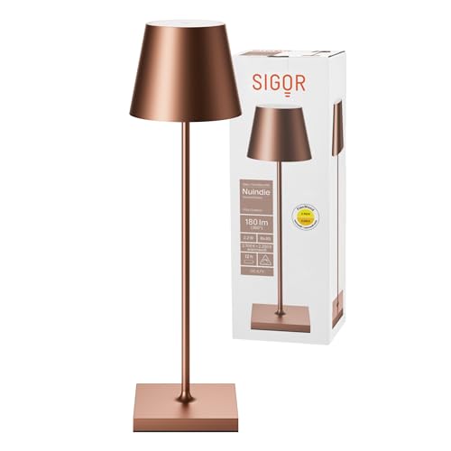 SIGOR Nuindie - Dimmbare LED Akku-Tischlampe Indoor & Outdoor, IP54 spritzwassergeschützt, Höhe 38 cm, aufladbar mit Easy Connect, 12 h Leuchtdauer, bronzefarben von SIGOR