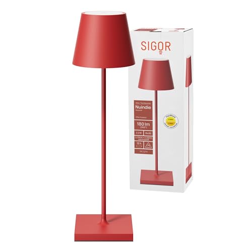 SIGOR Nuindie - Dimmbare LED Akku-Tischlampe Indoor & Outdoor, IP54 spritzwassergeschützt, Höhe 38 cm, aufladbar mit Easy Connect, 12 h Leuchtdauer, feuerrot von SIGOR