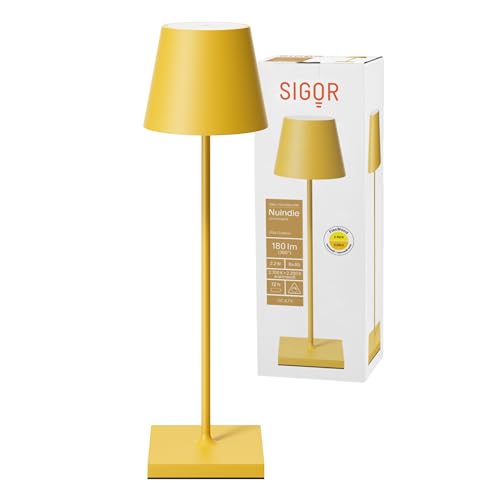 SIGOR Nuindie - Dimmbare LED Akku-Tischlampe Indoor & Outdoor, IP54 spritzwassergeschützt, Höhe 38 cm, aufladbar mit Easy Connect, 12 h Leuchtdauer, sonnengelb von SIGOR