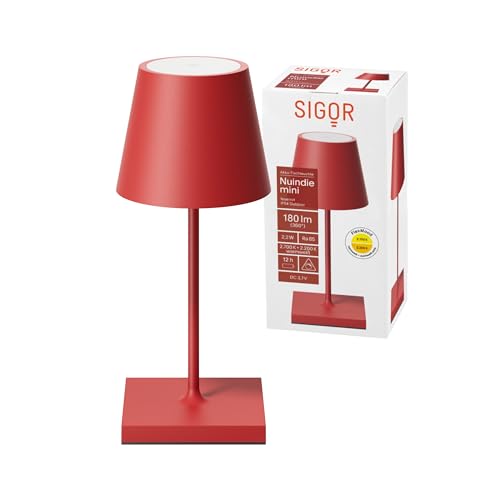 SIGOR Nuindie mini - Dimmbare kleine LED Akku-Tischlampe Indoor & Outdoor, IP54 spritzwassergeschützt, Höhe 25 cm, aufladbar mit USB-C, 12 h Leuchtdauer, feuerrot von SIGOR