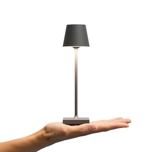 SIGOR Nuindie pocket - Dimmbare kleine LED Akku-Tischlampe Indoor & Outdoor, IP54 spritzwassergeschützt, Höhe 21 cm, aufladbar mit USB-C, 7 h Leuchtdauer, graphitgrau von SIGOR
