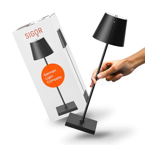 SIGOR Nuindie tango - Dimmbare LED Akku-Tischleuchte mit schwenkbarem Leuchtenkopf, Höhe 38 cm, aufladbar mit USB-C, 12 h Leuchtdauer, nachtschwarz von SIGOR