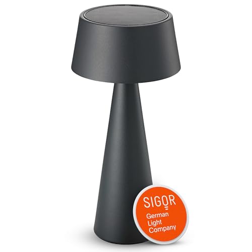 SIGOR Solino graphitgrau - Solar-LED Akku-Tischlampe mit Magnetgelenk & Doppelladefunktion (Solar & USB-C), dimmbar & kabellos, IP44 Outdoor-Tischleuchte, bis 6,5 h Leuchtdauer von SIGOR