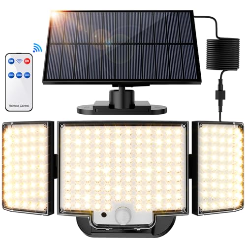 SIGRILL Solarlampen für Außen, 212LED Große Solarleuchte Aussen mit Bewegungsmelder, IP65 Wasserdichte Solar Strahler mit 3 Modi, 340°Beleuchtungswinkel, Solarlampen für Garage (1 Stück - Warmweiß) von SIGRILL
