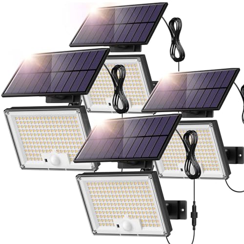 SIGRILL Solarlampen für Außen mit Bewegungsmelder 172LED Solarleuchten Aussen, Solar Strahler IP65 Wasserdichte Solar Außenwandleuchte, Solarlampen Gartenleuchten mit 5m Kabel (4 Stück-Kaltes Licht) von SIGRILL