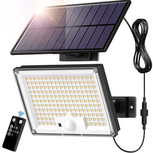 SIGRILL Solarlampen mit Bewegungsmelder 172LED , Solar Strahler IP65 Außenwandleuchte, Gartenleuchten mit 5m Kabel, Solarleuchten für Außen, Garage von SIGRILL