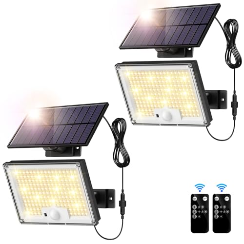 Solarlampen für Außen mit Bewegungsmelder Warmes Licht, Solarleuchten für Außen 172 LED 3 Modi Solar Strahler IP65, Solar Außenwandleuchte Gartenleuchten mit 5m Kabel für Außen, Garage, 2 Stück von SIGRILL