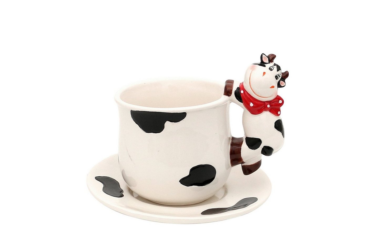 SIGRO Tasse Dolomite Tasse mit Teller Kuh, Keramik von SIGRO