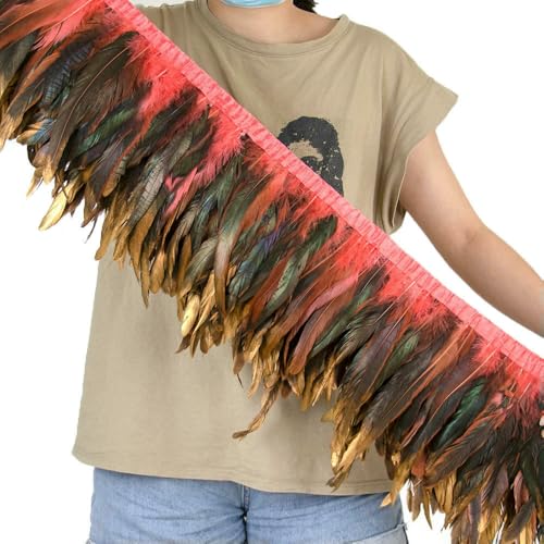 SIHAOYY (25–30 cm) Orange Hahnfasanenschwanzfedern, Fransenbesatz zum Basteln, für Karnevalspartys, Kleidung, Kostüme, Federband, Dekoration 10 m von SIHAOYY
