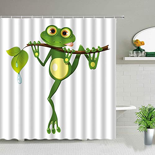 Duschvorhang 180x200 cm Cartoon-Frosch, aus Stoff Polyester Waschbar Anti Schimmel Shower Curtains, Duschvorhänge Curtains mit 12 Haken von SIHATE