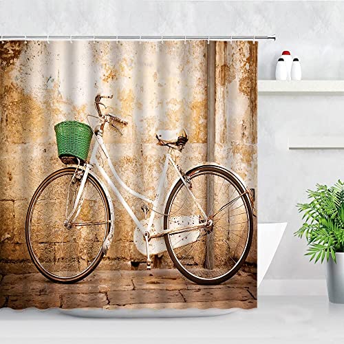 Duschvorhang 240x200 cm Fahrräder, aus Stoff Polyester Waschbar Anti Schimmel Shower Curtains, Duschvorhänge Curtains mit 12 Haken von SIHATE