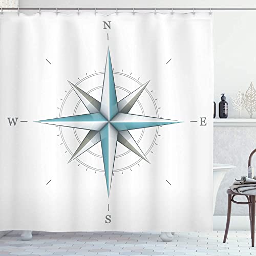 Duschvorhang 240x200 cm Kompass, aus Stoff Polyester Waschbar Anti Schimmel Shower Curtains, Duschvorhänge Curtains mit 12 Haken von SIHATE