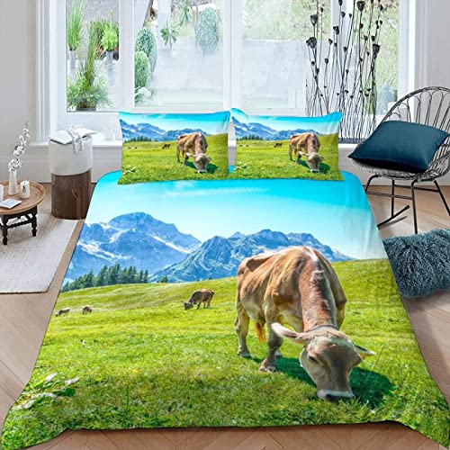 SIHATE Bettwäsche 140x200 cm Rinder Weiche Mikrofaser 3D Bettbezug Set Grassland Bettbezüge und 2 Kissenbezug 80x80 cm mit Reißverschluss von SIHATE