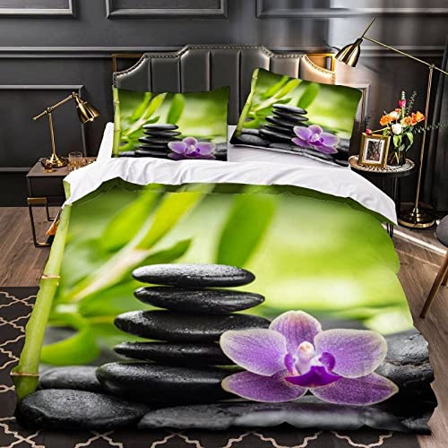 SIHATE Bettwäsche 140x200 cm Zen Weiche Mikrofaser Bettbezug Set Blumen Bettbezüge und 2 Kissenbezug 80x80 cm mit Reißverschluss von SIHATE