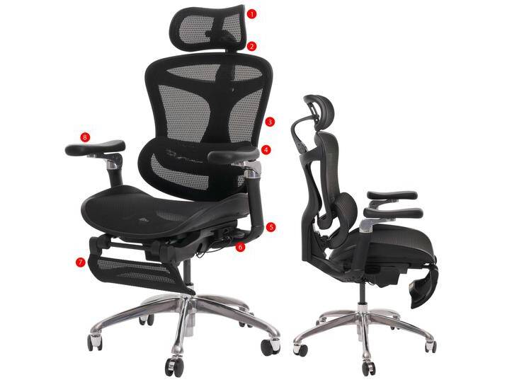 SIHOO Bürostuhl, Schreibtischstuhl Drehstuhl, ergonomisch, Lordosenstütze Fußstütze 6D-verstellbare Armlehnen schwarz Standard von SIHOO