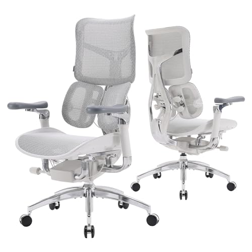 SIHOO Doro S300 Ergonomischer Bürostuhl, Computerstuhl, Gaming-Stuhl mit dualem dynamischem Lendenwirbelstützsystem, 6D-koordinierten Armlehnen, verstellbarem Rollstuhl (Weißem Samt-Mesh) von SIHOO